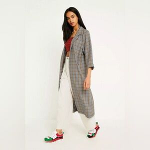 Urban Outfitters (S) Oversized Yellow Black Check Plaid Long Duster Trench Coat